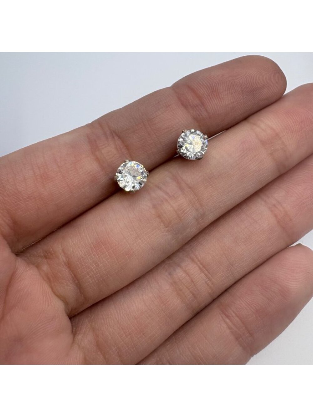 Cubic Zirconia Prong Set Stud Earrings 925 Sterling Silver 7.25mm Width